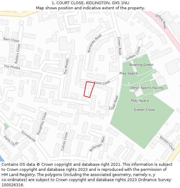 1, COURT CLOSE, KIDLINGTON, OX5 1NU: Location map and indicative extent of plot