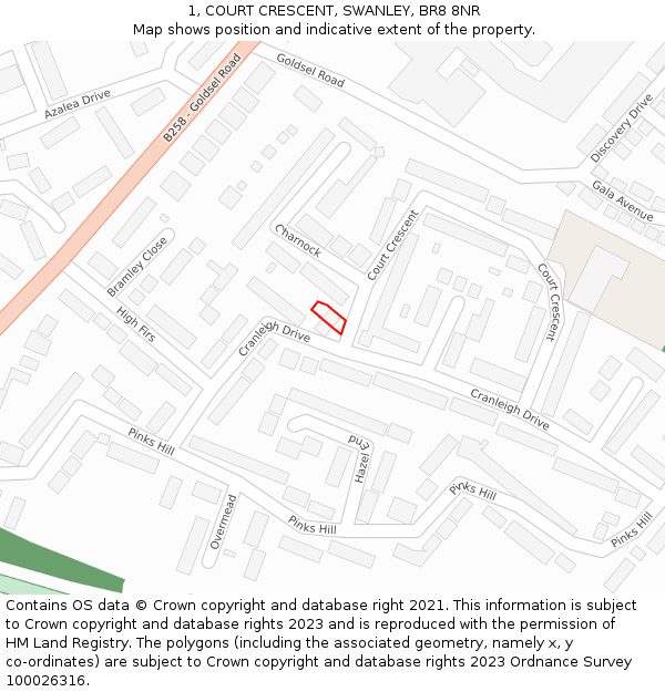 1, COURT CRESCENT, SWANLEY, BR8 8NR: Location map and indicative extent of plot