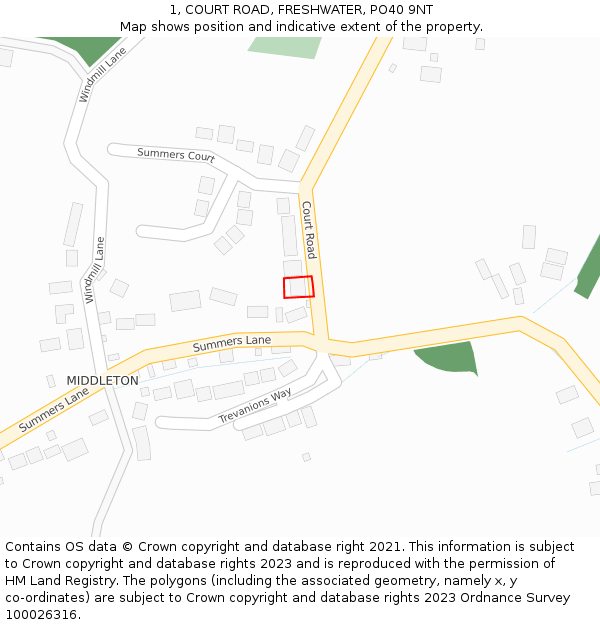 1, COURT ROAD, FRESHWATER, PO40 9NT: Location map and indicative extent of plot