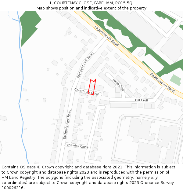 1, COURTENAY CLOSE, FAREHAM, PO15 5QL: Location map and indicative extent of plot