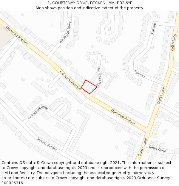1, COURTENAY DRIVE, BECKENHAM, BR3 6YE: Location map and indicative extent of plot