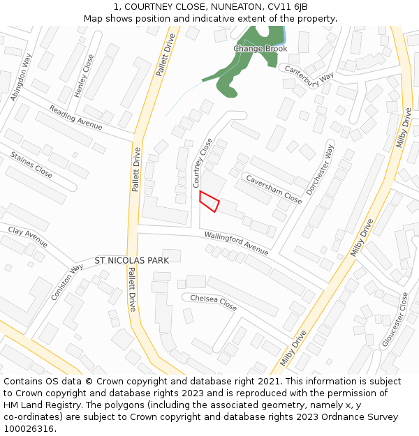 1, COURTNEY CLOSE, NUNEATON, CV11 6JB: Location map and indicative extent of plot