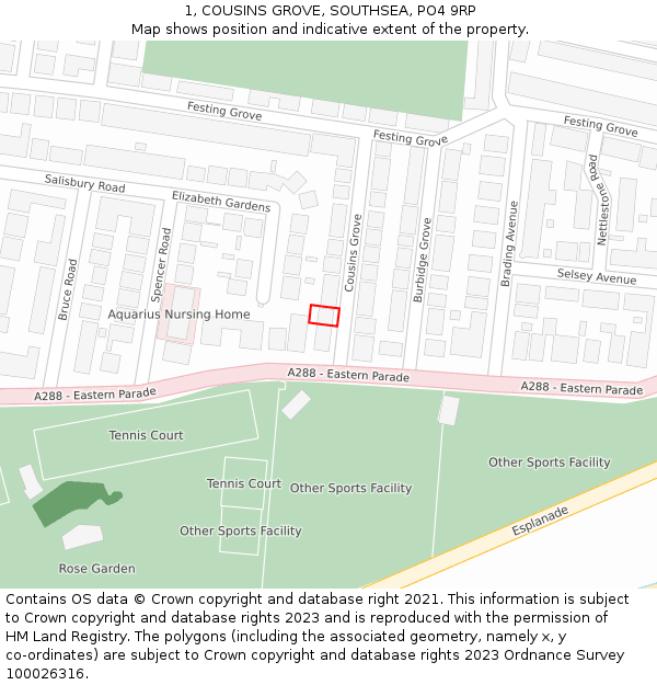 1, COUSINS GROVE, SOUTHSEA, PO4 9RP: Location map and indicative extent of plot