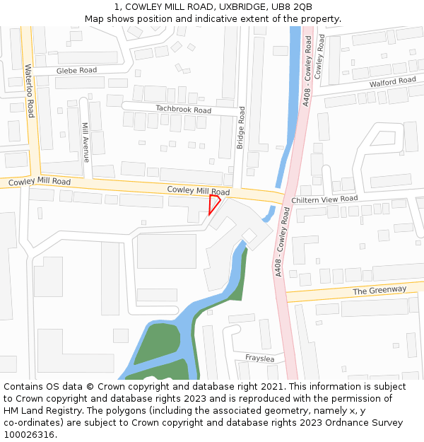 1, COWLEY MILL ROAD, UXBRIDGE, UB8 2QB: Location map and indicative extent of plot
