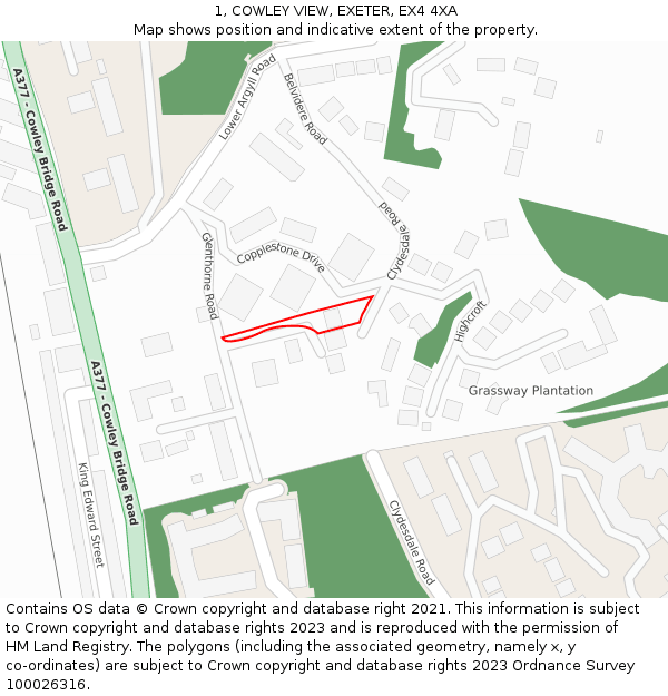 1, COWLEY VIEW, EXETER, EX4 4XA: Location map and indicative extent of plot