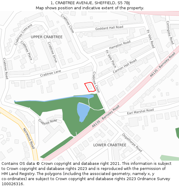 1, CRABTREE AVENUE, SHEFFIELD, S5 7BJ: Location map and indicative extent of plot