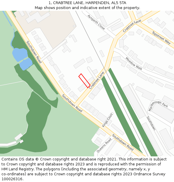 1, CRABTREE LANE, HARPENDEN, AL5 5TA: Location map and indicative extent of plot