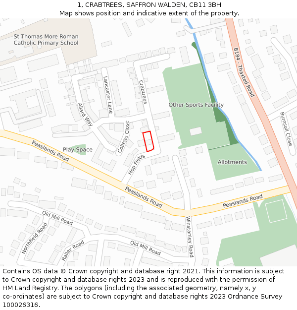 1, CRABTREES, SAFFRON WALDEN, CB11 3BH: Location map and indicative extent of plot