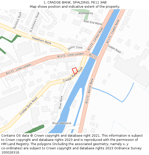 1, CRADGE BANK, SPALDING, PE11 3AB: Location map and indicative extent of plot