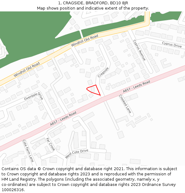 1, CRAGSIDE, BRADFORD, BD10 8JR: Location map and indicative extent of plot