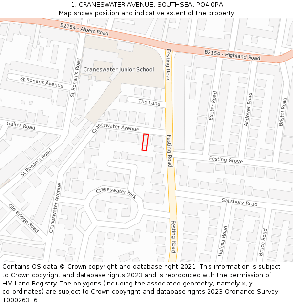 1, CRANESWATER AVENUE, SOUTHSEA, PO4 0PA: Location map and indicative extent of plot