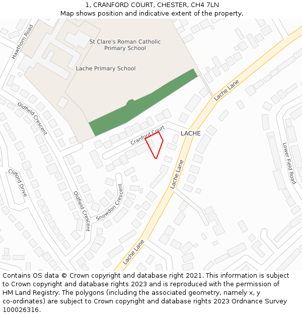 1, CRANFORD COURT, CHESTER, CH4 7LN: Location map and indicative extent of plot