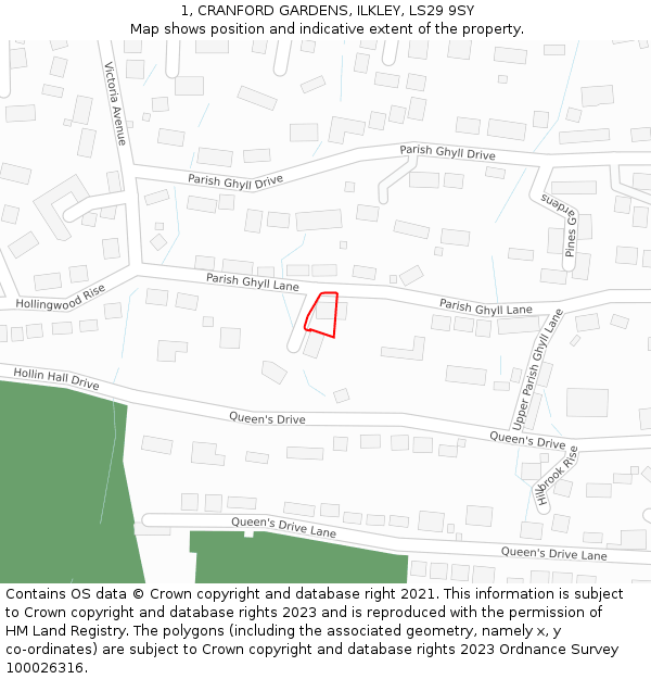 1, CRANFORD GARDENS, ILKLEY, LS29 9SY: Location map and indicative extent of plot