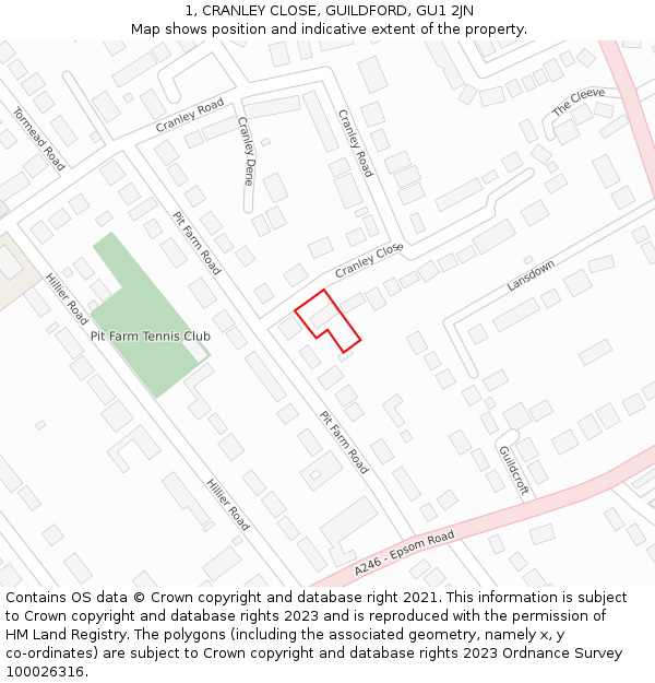 1, CRANLEY CLOSE, GUILDFORD, GU1 2JN: Location map and indicative extent of plot