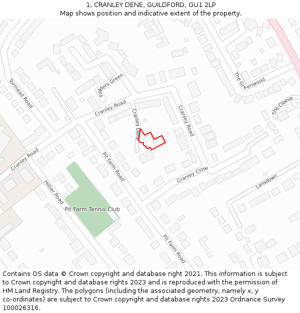 1, CRANLEY DENE, GUILDFORD, GU1 2LP: Location map and indicative extent of plot