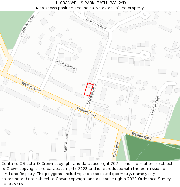 1, CRANWELLS PARK, BATH, BA1 2YD: Location map and indicative extent of plot