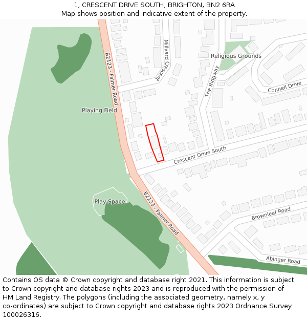 1, CRESCENT DRIVE SOUTH, BRIGHTON, BN2 6RA: Location map and indicative extent of plot