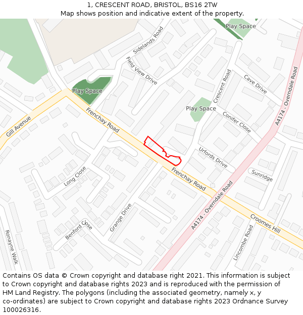 1, CRESCENT ROAD, BRISTOL, BS16 2TW: Location map and indicative extent of plot