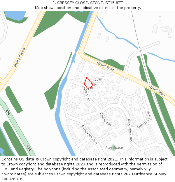 1, CRESSEY CLOSE, STONE, ST15 8ZT: Location map and indicative extent of plot