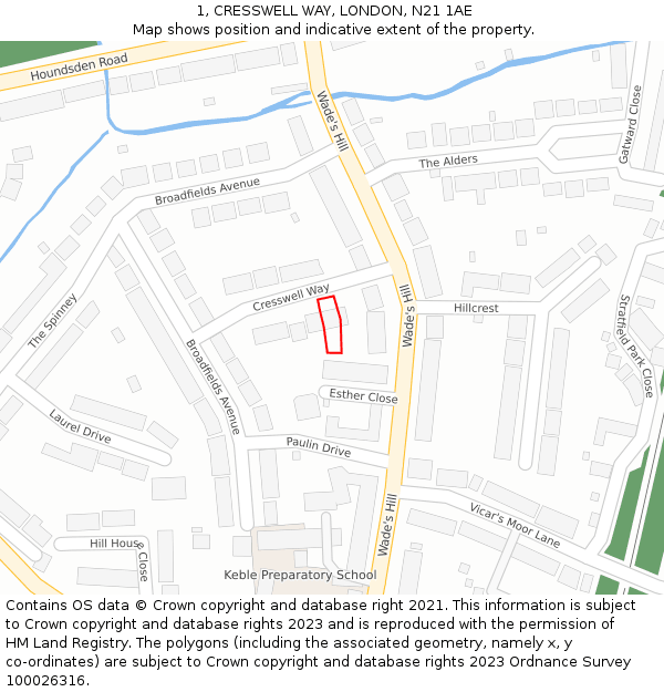 1, CRESSWELL WAY, LONDON, N21 1AE: Location map and indicative extent of plot