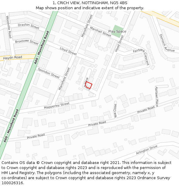 1, CRICH VIEW, NOTTINGHAM, NG5 4BS: Location map and indicative extent of plot