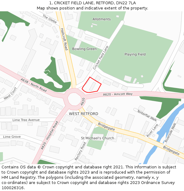 1, CRICKET FIELD LANE, RETFORD, DN22 7LA: Location map and indicative extent of plot