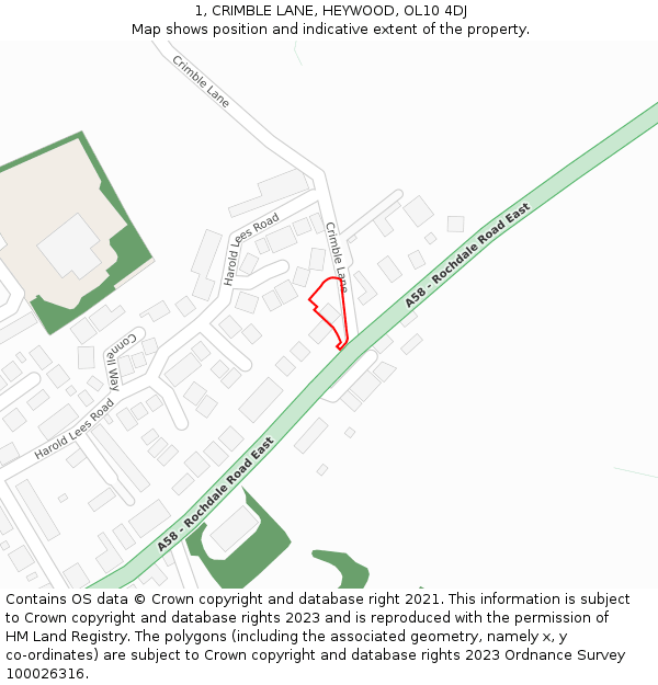 1, CRIMBLE LANE, HEYWOOD, OL10 4DJ: Location map and indicative extent of plot