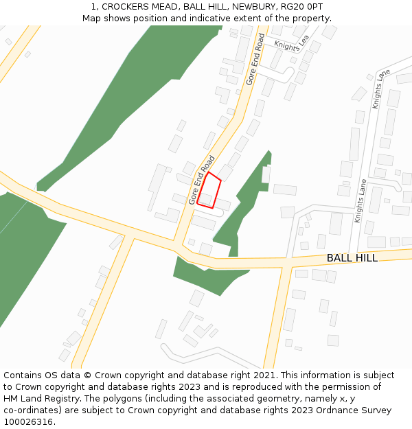 1, CROCKERS MEAD, BALL HILL, NEWBURY, RG20 0PT: Location map and indicative extent of plot