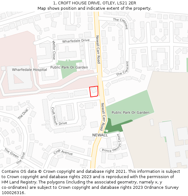 1, CROFT HOUSE DRIVE, OTLEY, LS21 2ER: Location map and indicative extent of plot