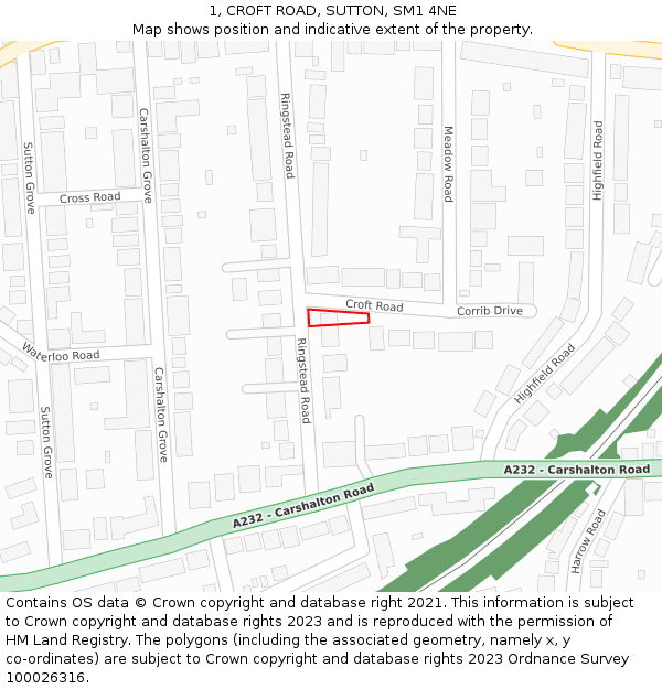 1, CROFT ROAD, SUTTON, SM1 4NE: Location map and indicative extent of plot