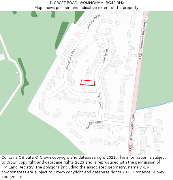 1, CROFT ROAD, WOKINGHAM, RG40 3HX: Location map and indicative extent of plot