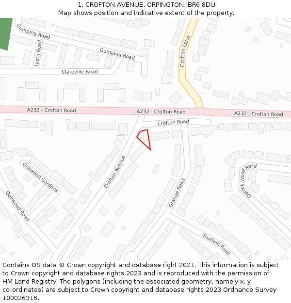 1, CROFTON AVENUE, ORPINGTON, BR6 8DU: Location map and indicative extent of plot