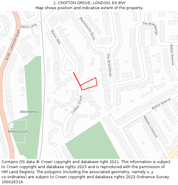 1, CROFTON GROVE, LONDON, E4 6NY: Location map and indicative extent of plot