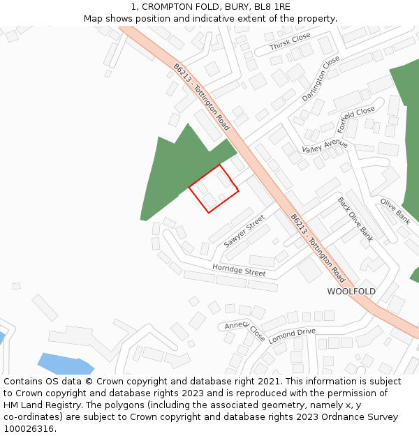 1, CROMPTON FOLD, BURY, BL8 1RE: Location map and indicative extent of plot