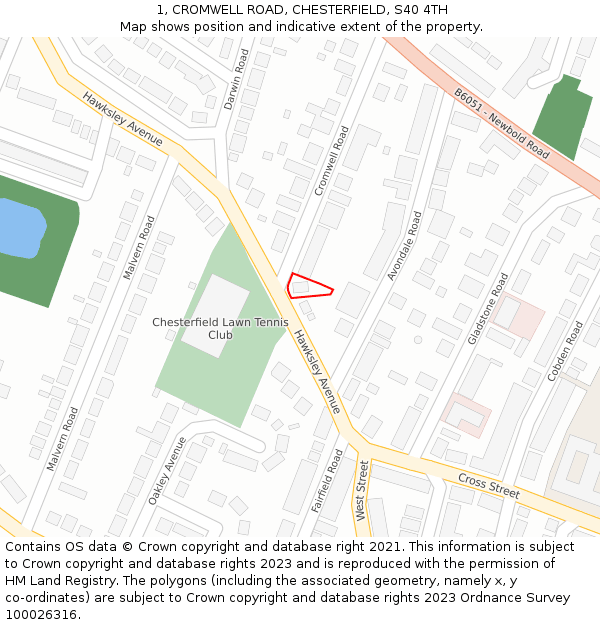 1, CROMWELL ROAD, CHESTERFIELD, S40 4TH: Location map and indicative extent of plot