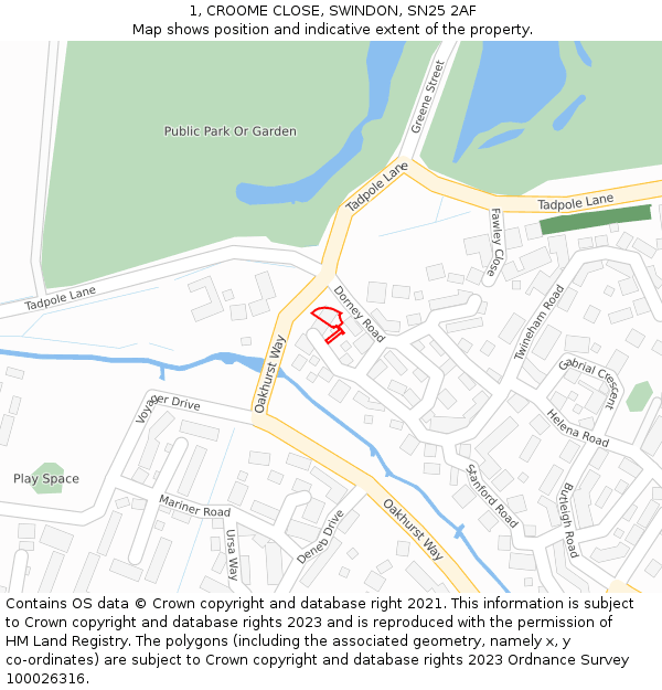 1, CROOME CLOSE, SWINDON, SN25 2AF: Location map and indicative extent of plot