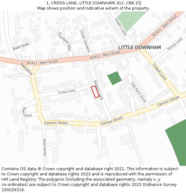 1, CROSS LANE, LITTLE DOWNHAM, ELY, CB6 2TJ: Location map and indicative extent of plot