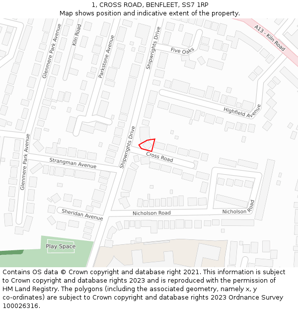 1, CROSS ROAD, BENFLEET, SS7 1RP: Location map and indicative extent of plot
