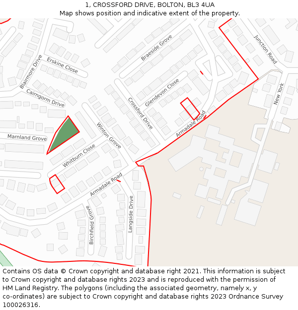 1, CROSSFORD DRIVE, BOLTON, BL3 4UA: Location map and indicative extent of plot
