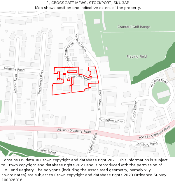 1, CROSSGATE MEWS, STOCKPORT, SK4 3AP: Location map and indicative extent of plot