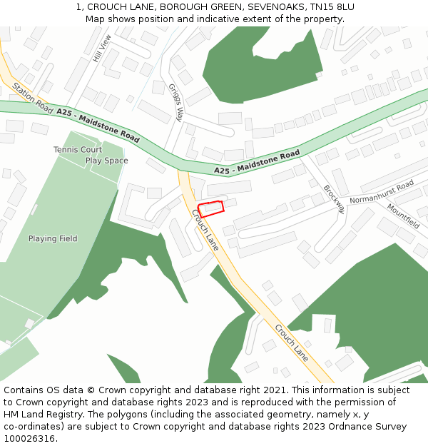 1, CROUCH LANE, BOROUGH GREEN, SEVENOAKS, TN15 8LU: Location map and indicative extent of plot
