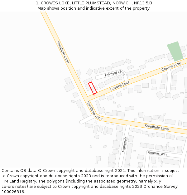 1, CROWES LOKE, LITTLE PLUMSTEAD, NORWICH, NR13 5JB: Location map and indicative extent of plot