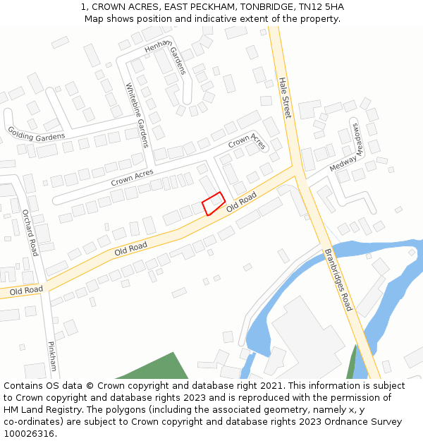 1, CROWN ACRES, EAST PECKHAM, TONBRIDGE, TN12 5HA: Location map and indicative extent of plot