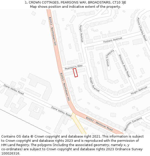 1, CROWN COTTAGES, PEARSONS WAY, BROADSTAIRS, CT10 3JE: Location map and indicative extent of plot