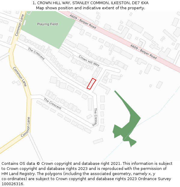 1, CROWN HILL WAY, STANLEY COMMON, ILKESTON, DE7 6XA: Location map and indicative extent of plot