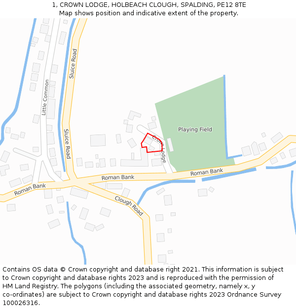 1, CROWN LODGE, HOLBEACH CLOUGH, SPALDING, PE12 8TE: Location map and indicative extent of plot