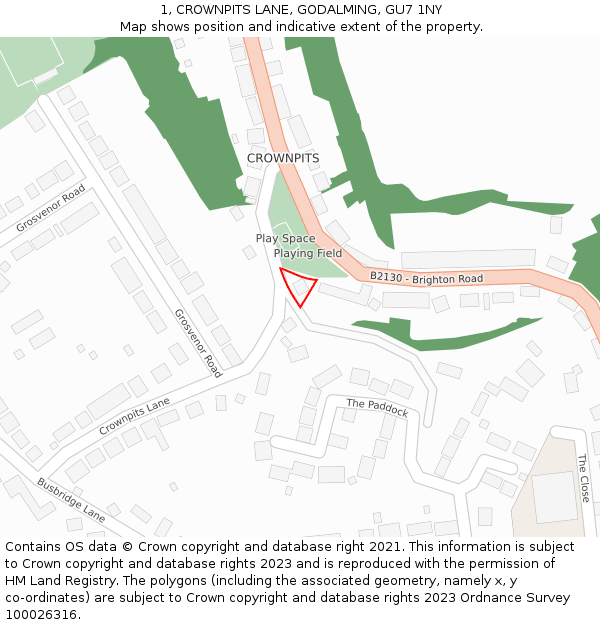 1, CROWNPITS LANE, GODALMING, GU7 1NY: Location map and indicative extent of plot