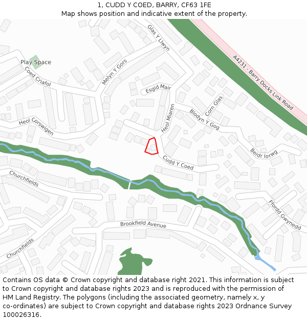 1, CUDD Y COED, BARRY, CF63 1FE: Location map and indicative extent of plot