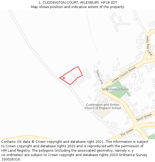 1, CUDDINGTON COURT, AYLESBURY, HP18 0DT: Location map and indicative extent of plot