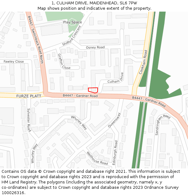 1, CULHAM DRIVE, MAIDENHEAD, SL6 7PW: Location map and indicative extent of plot